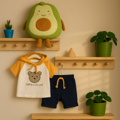 “Little and Loved” Sarı Kapüşonlu Erkek Bebek Takımı
