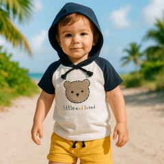 “Little and Loved” Lacivert Kapüşonlu Erkek Bebek Takımı