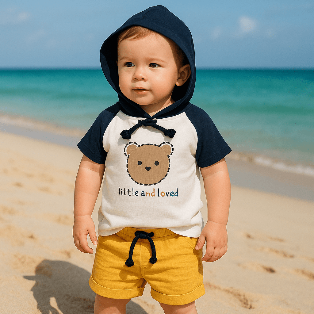 “Little and Loved” Lacivert Kapüşonlu Erkek Bebek Takımı