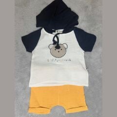 “Little and Loved” Lacivert Kapüşonlu Erkek Bebek Takımı