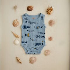 Mavi Balık Desenli Erkek Bebek Zıbın