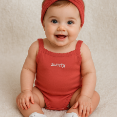 “Sweety” Yazılı Askılı Bebek Zıbın