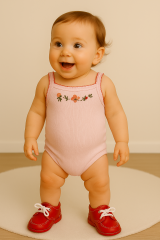 Pembe Çiçek Nakışlı Askılı Bebek Zıbın