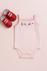 Pembe Çiçek Nakışlı Askılı Bebek Zıbın